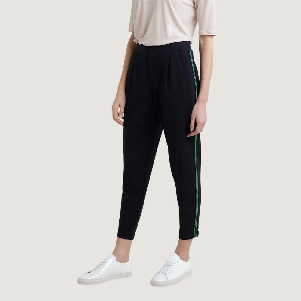 Lauren Ralph Lauren Womens L Tapered Pants Navy Blue Side Stripe
